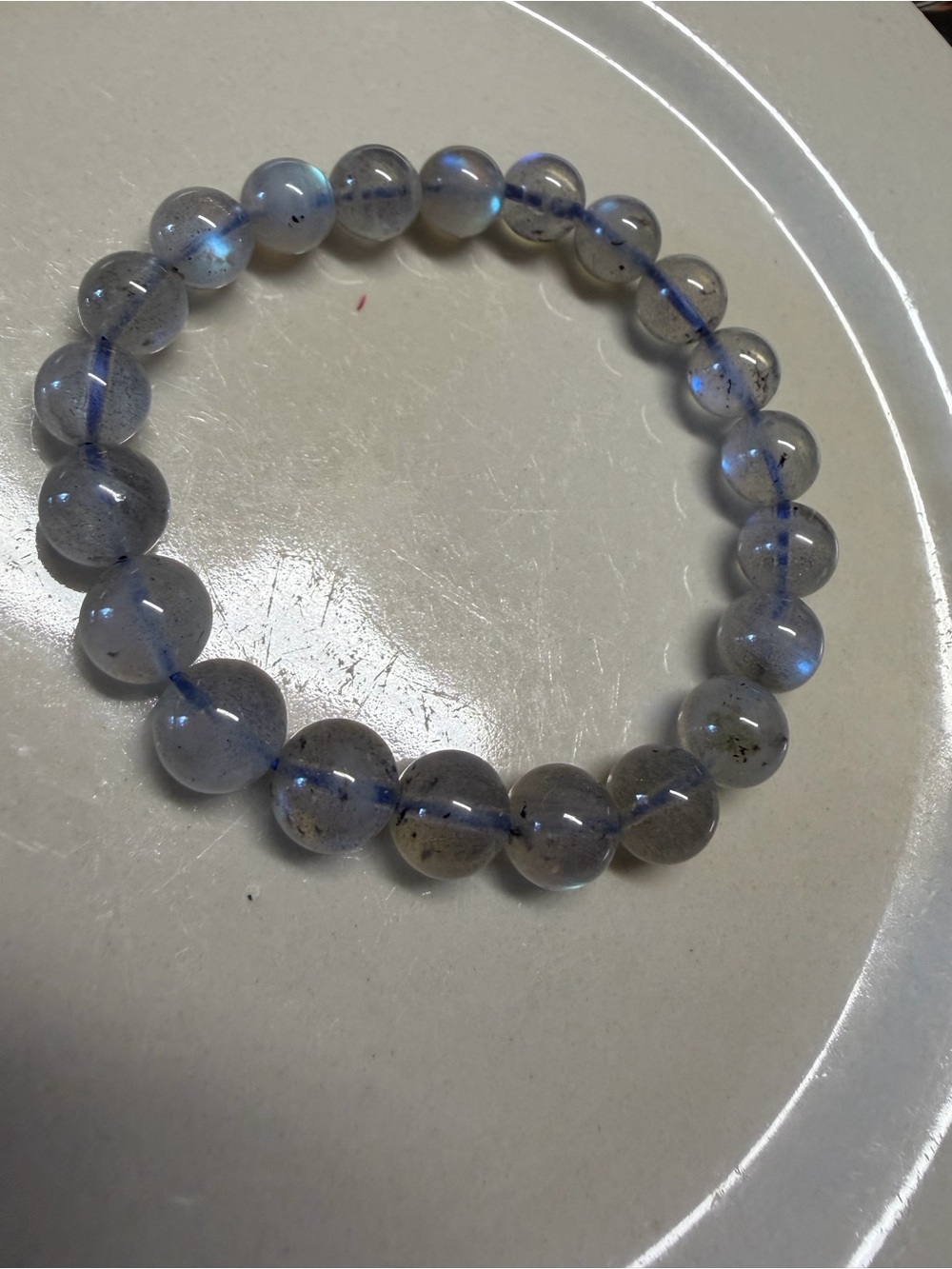 Labradorite Beaded Stretch Bracelet - Iridescent Gray-Blue